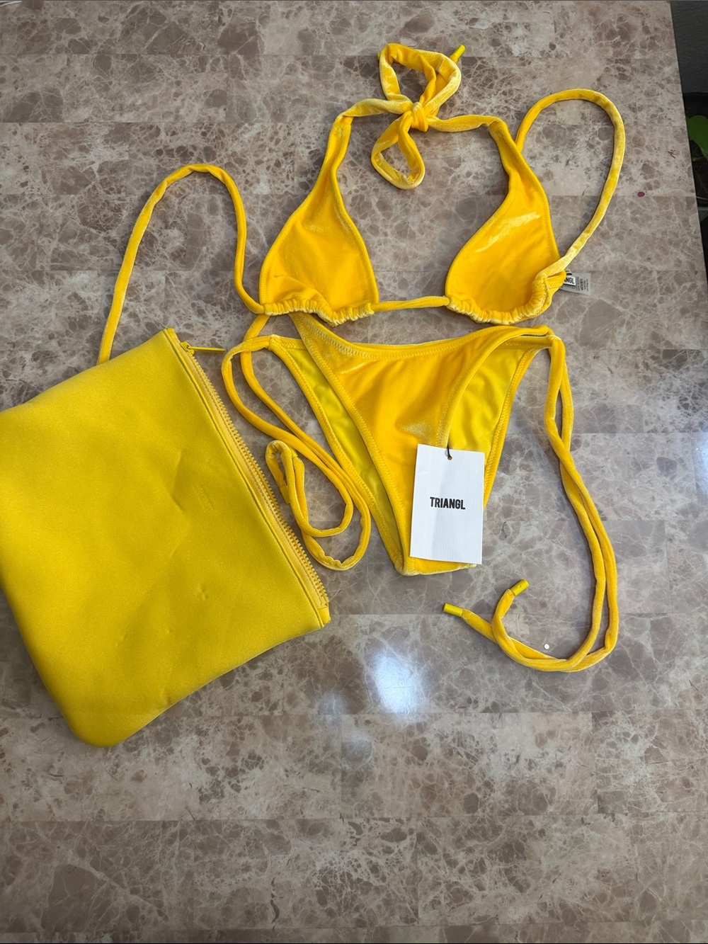 triangl swimwear Yellow String Triangle Bikini with Pouch